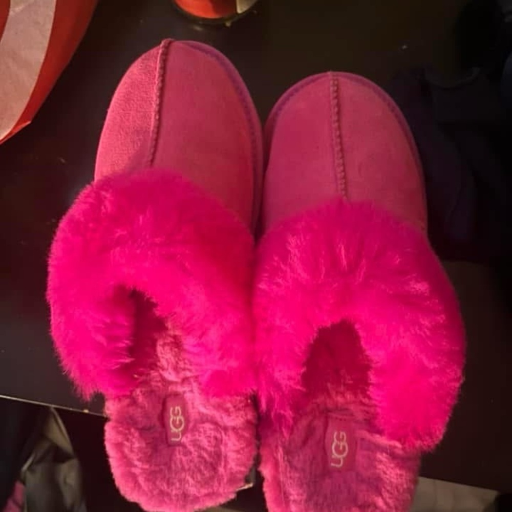 UGG Pink Fluffy Suede Slippers